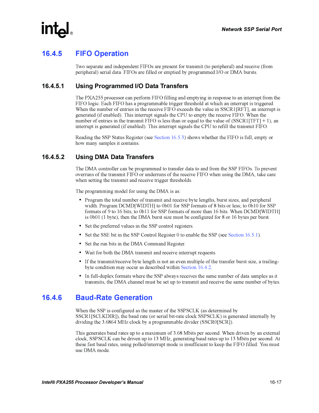 Intel PXA255 manual Fifo Operation, Baud-Rate Generation 