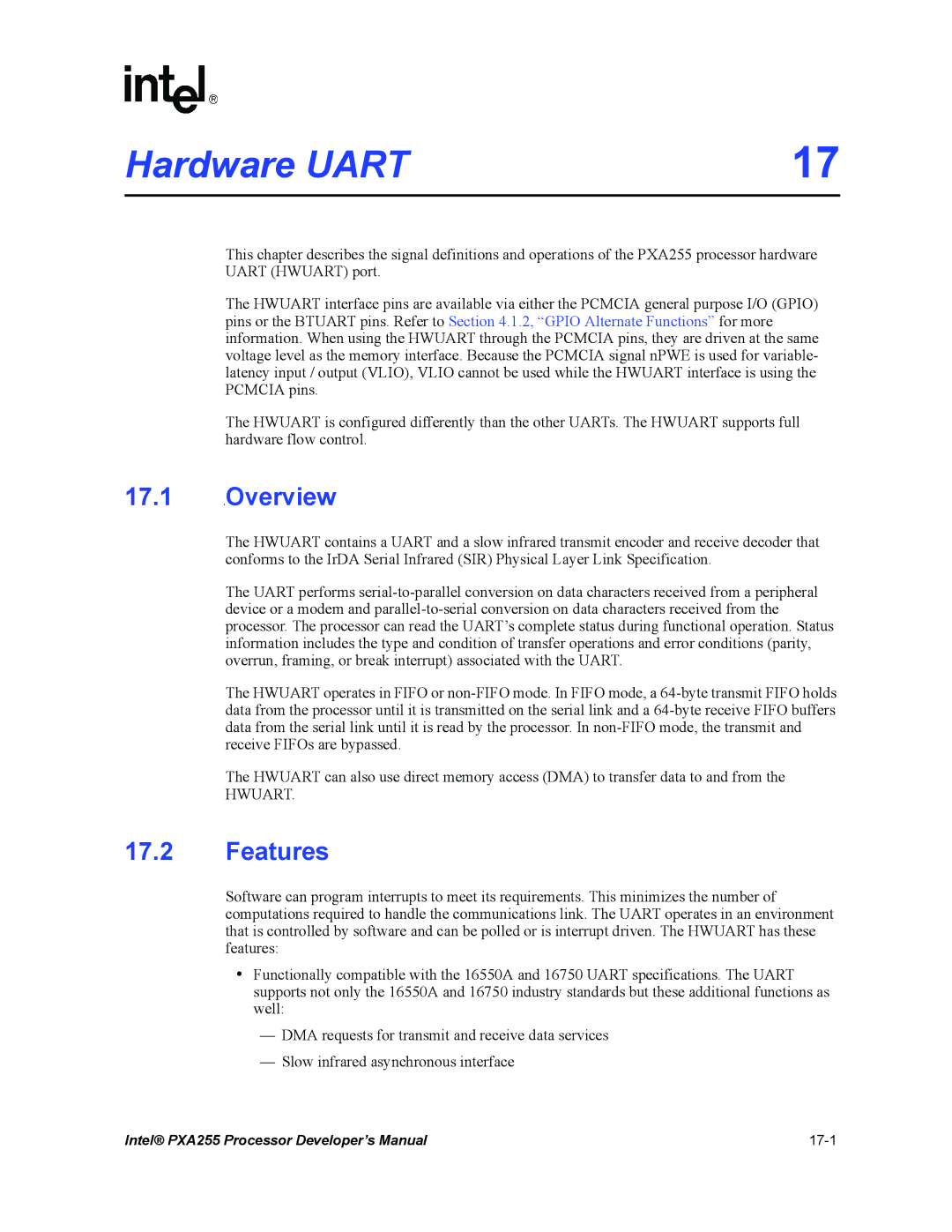 Intel PXA255 manual Hardware Uart 