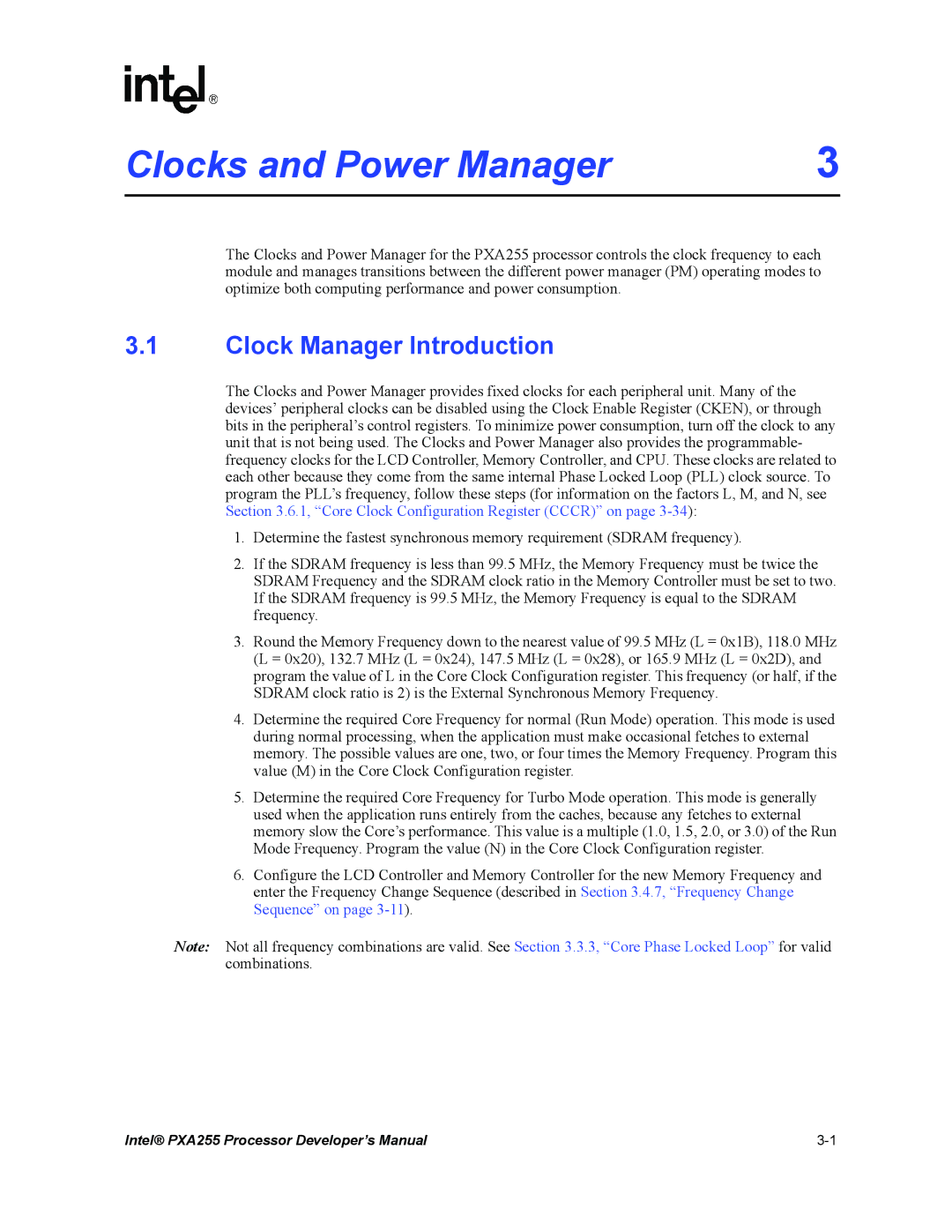 Intel PXA255 manual Clocks and Power Manager, Clock Manager Introduction 