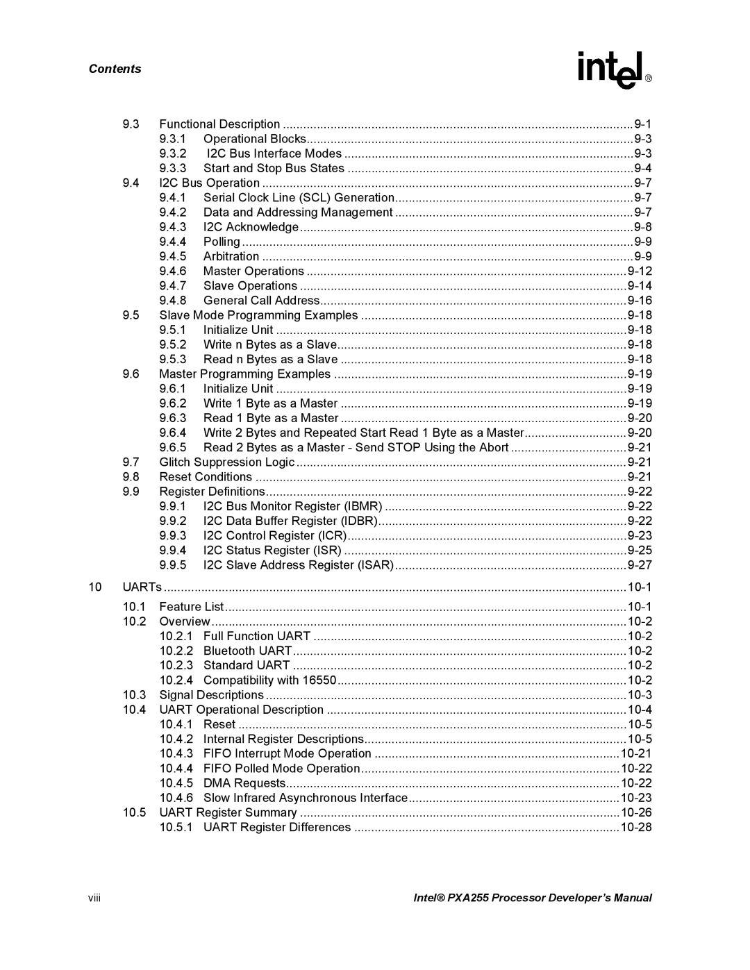 Intel PXA255 manual 10-1 