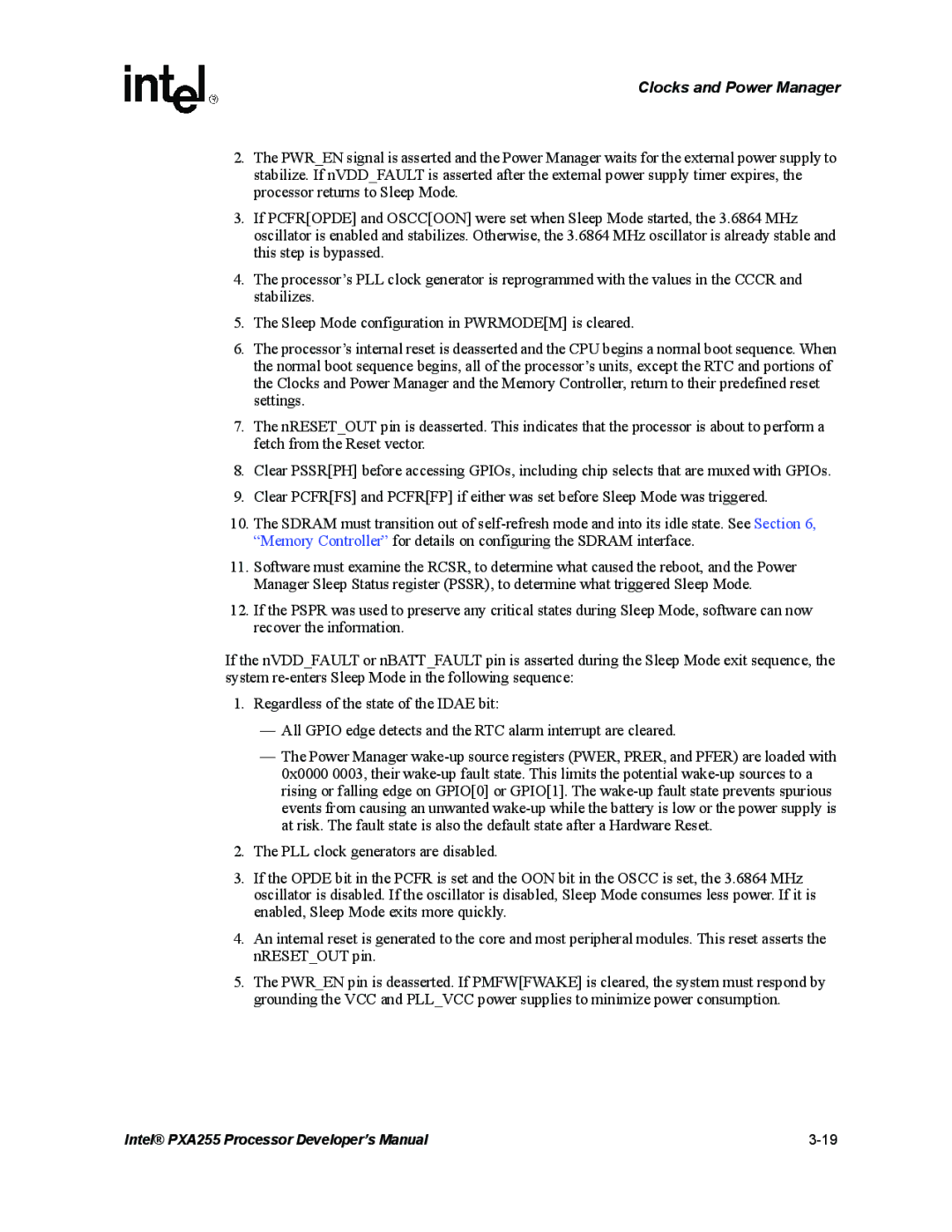 Intel PXA255 manual Clocks and Power Manager 