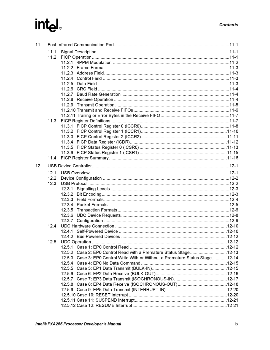 Intel PXA255 manual 11-1 