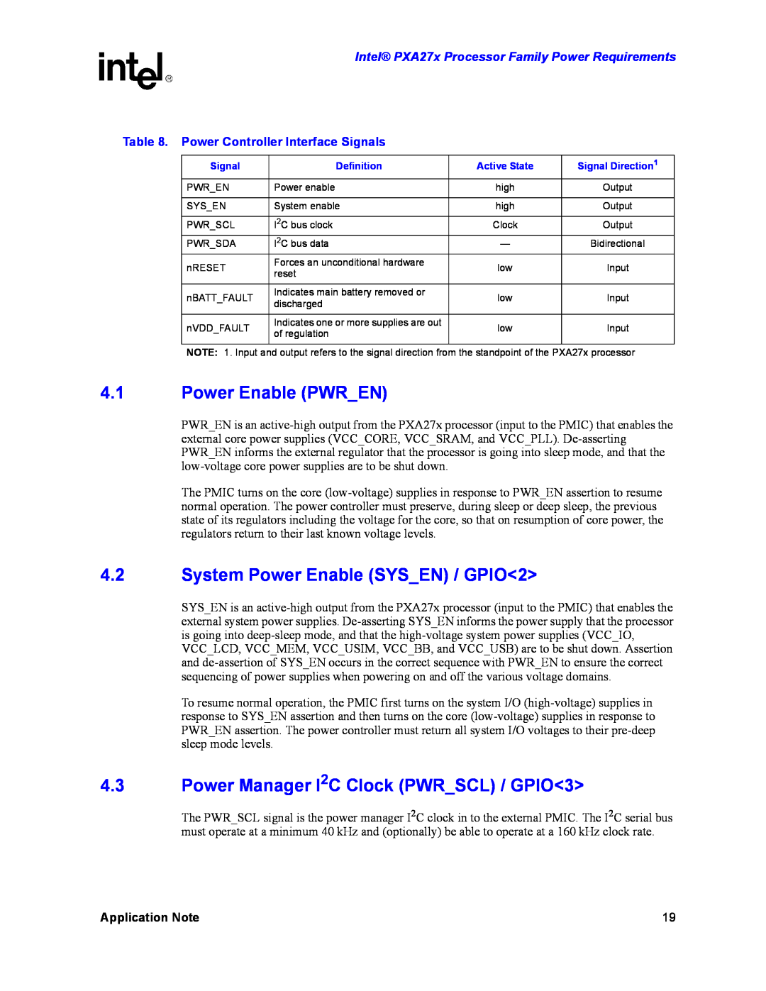 Intel PXA27X manual Power Enable PWREN, System Power Enable SYSEN / GPIO2, Power Manager I2C Clock PWRSCL / GPIO3 