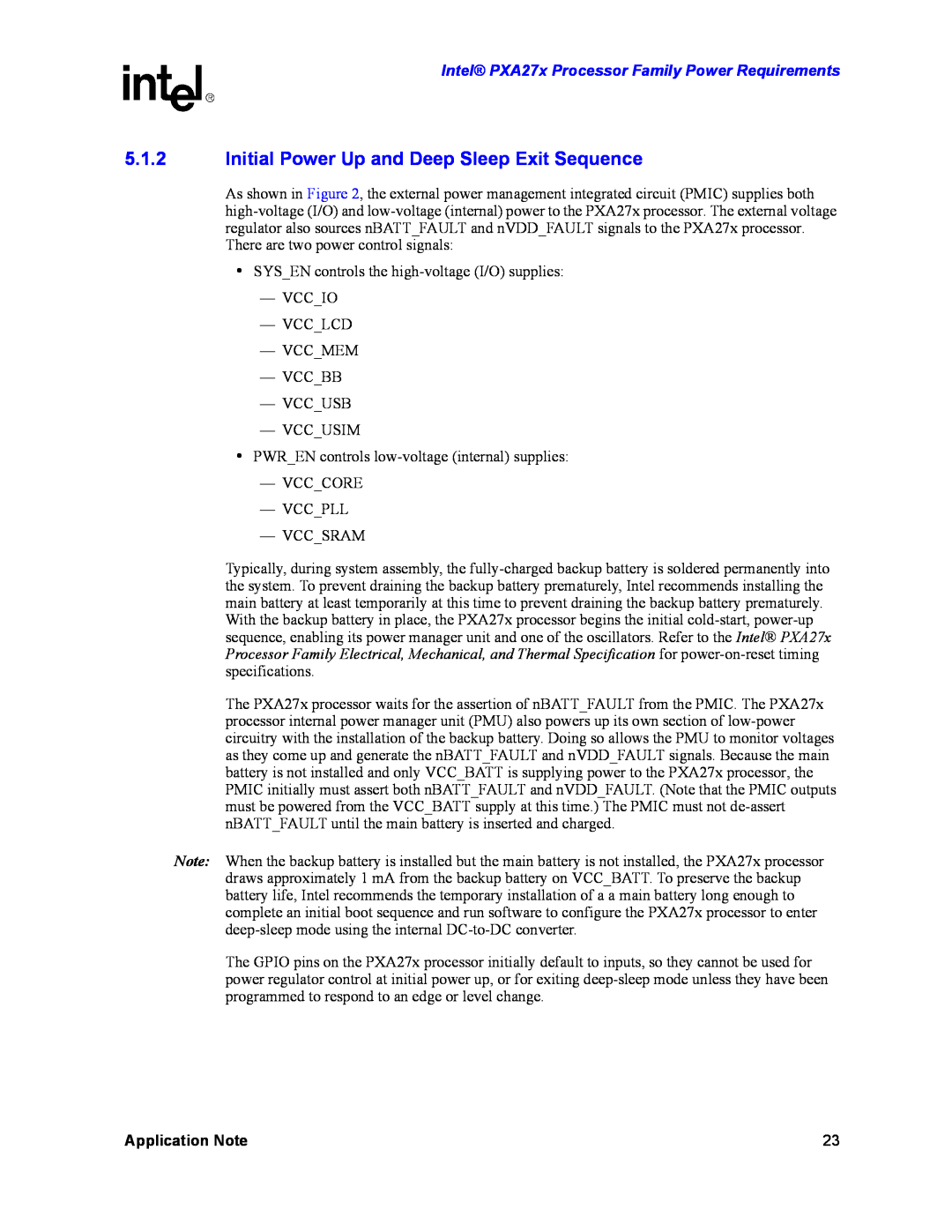 Intel PXA27X manual Initial Power Up and Deep Sleep Exit Sequence, Intel PXA27x Processor Family Power Requirements 