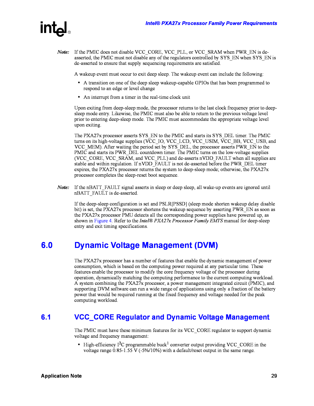 Intel PXA27X manual Dynamic Voltage Management DVM, VCCCORE Regulator and Dynamic Voltage Management, Application Note 