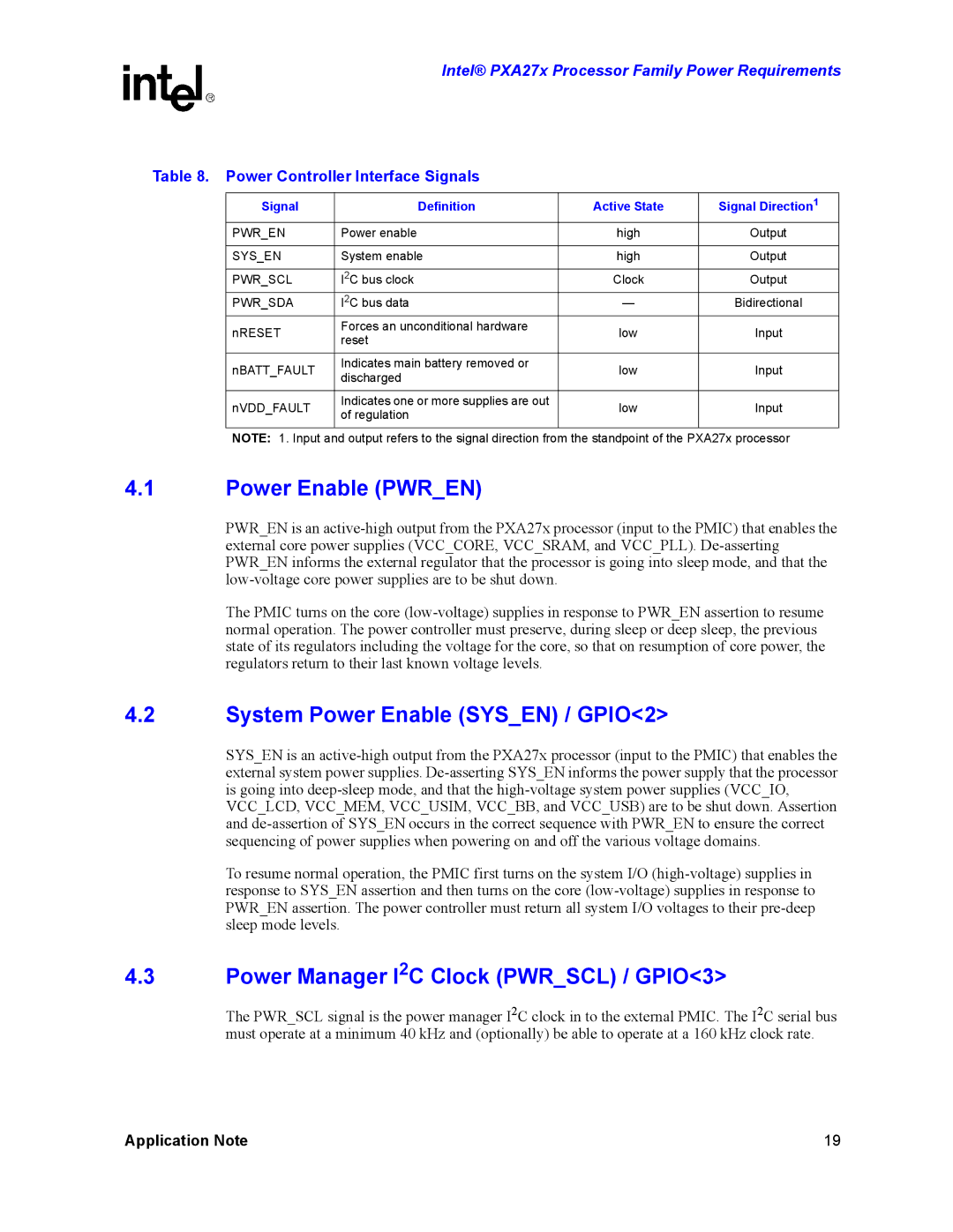 Intel PXA27X manual Power Enable Pwren, System Power Enable Sysen / GPIO2, Power Manager I2C Clock Pwrscl / GPIO3 