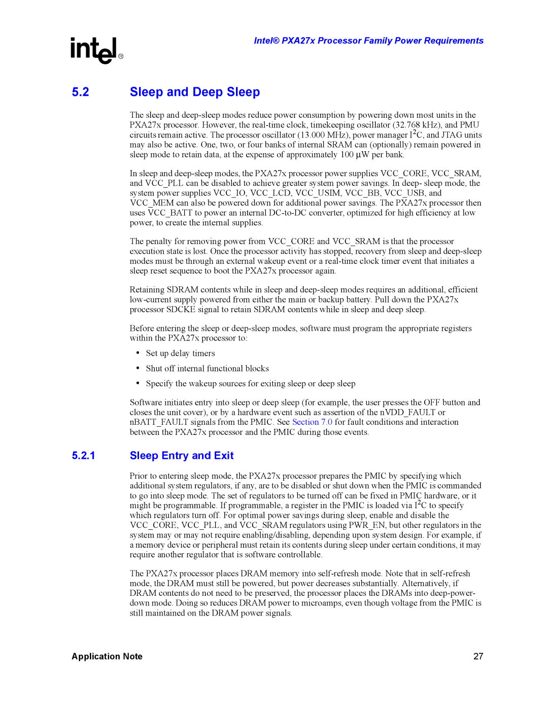 Intel PXA27X manual Sleep and Deep Sleep, Sleep Entry and Exit 