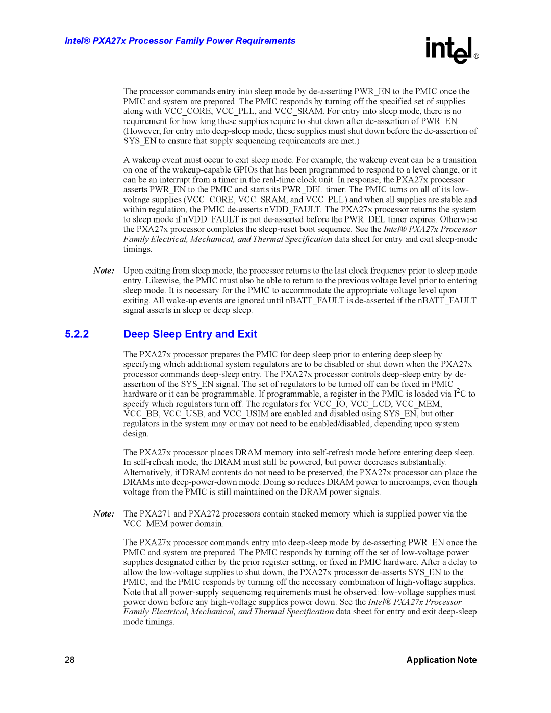 Intel PXA27X manual Deep Sleep Entry and Exit 