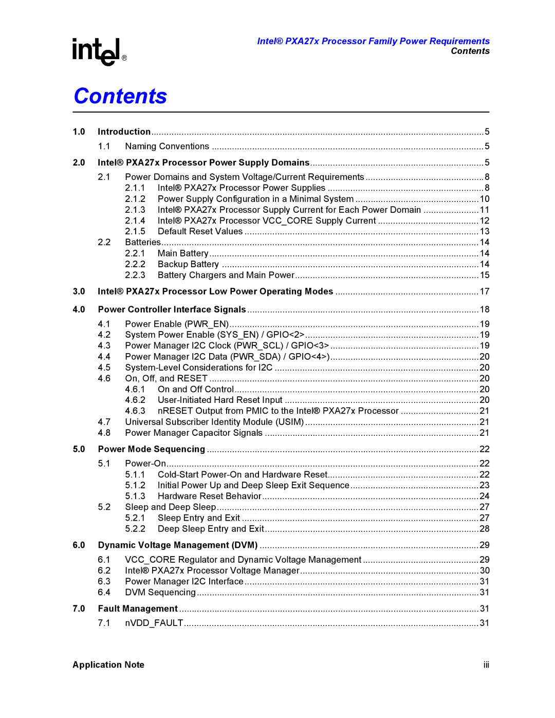 Intel PXA27X manual Contents 