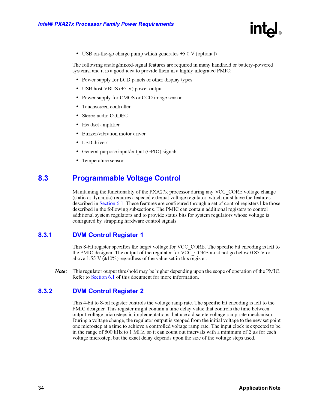 Intel PXA27X manual Programmable Voltage Control, DVM Control Register 