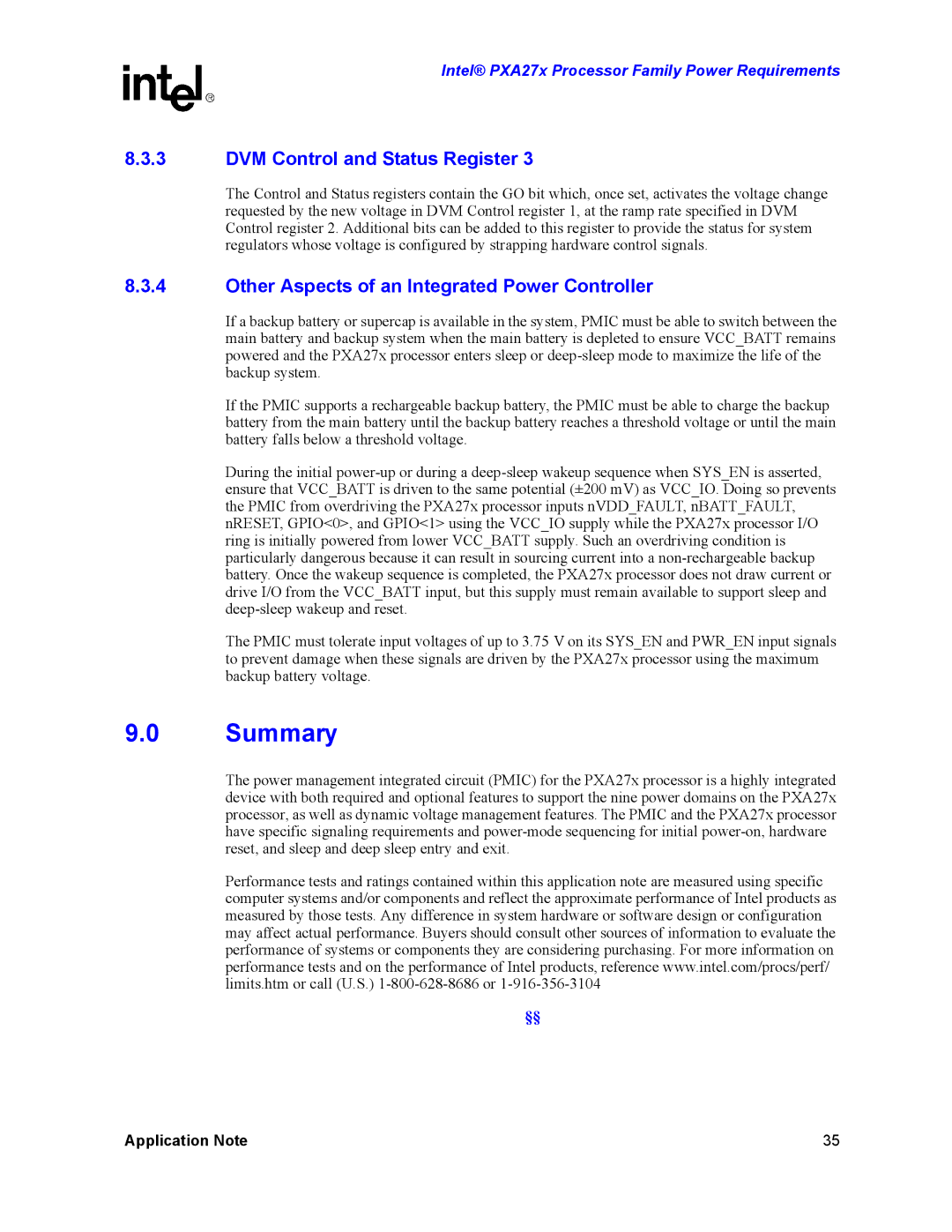 Intel PXA27X manual Summary, DVM Control and Status Register, Other Aspects of an Integrated Power Controller 