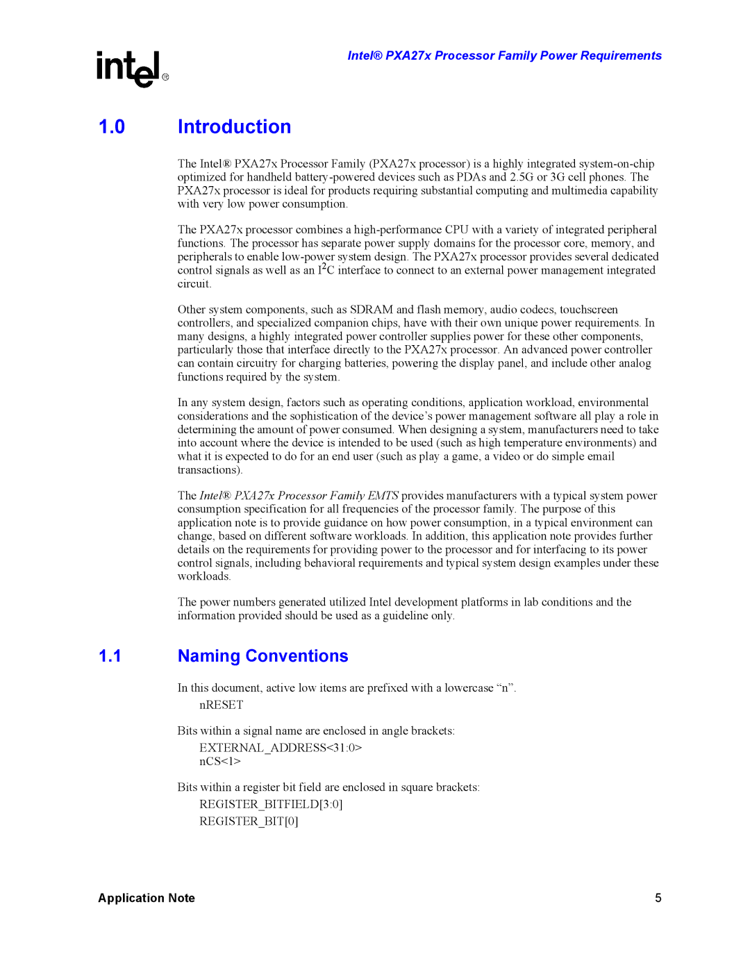 Intel PXA27X manual Introduction, Naming Conventions 