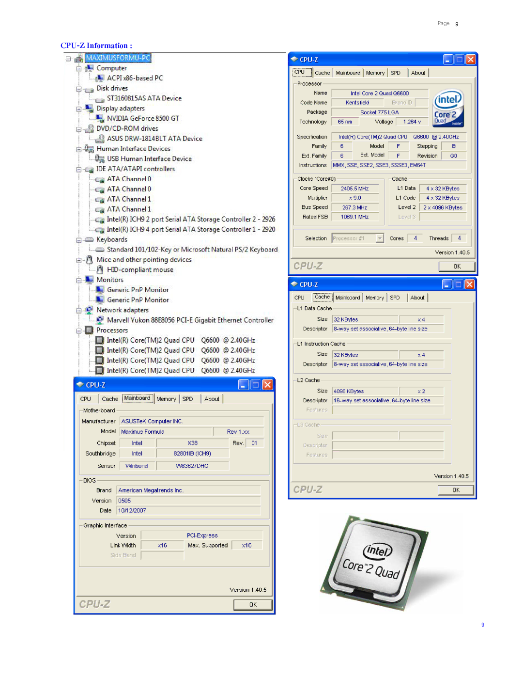 Intel Q6600 manual CPU-Z Information 