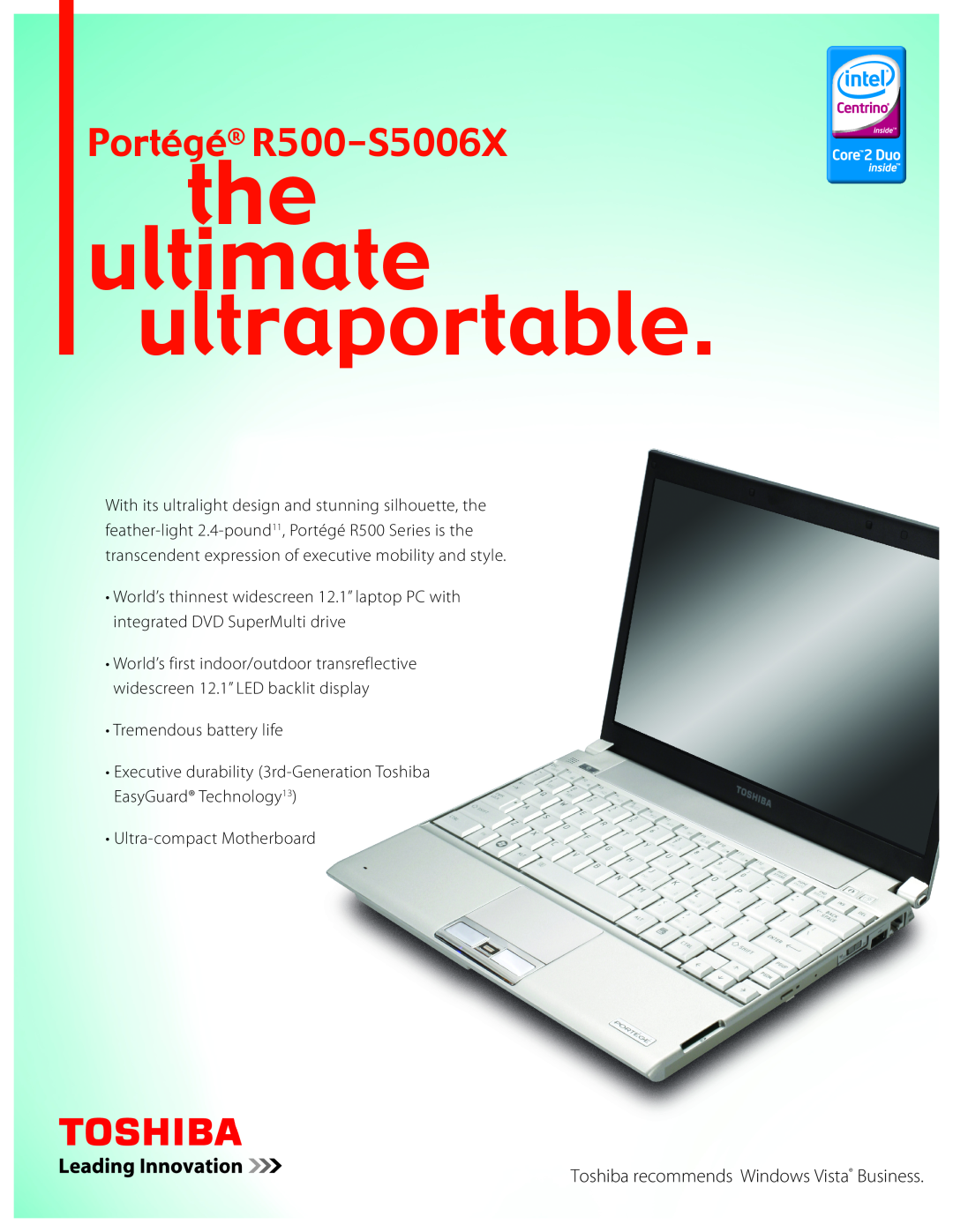 Intel manual the ultimate ultraportable, Portégé R500-S5006X 