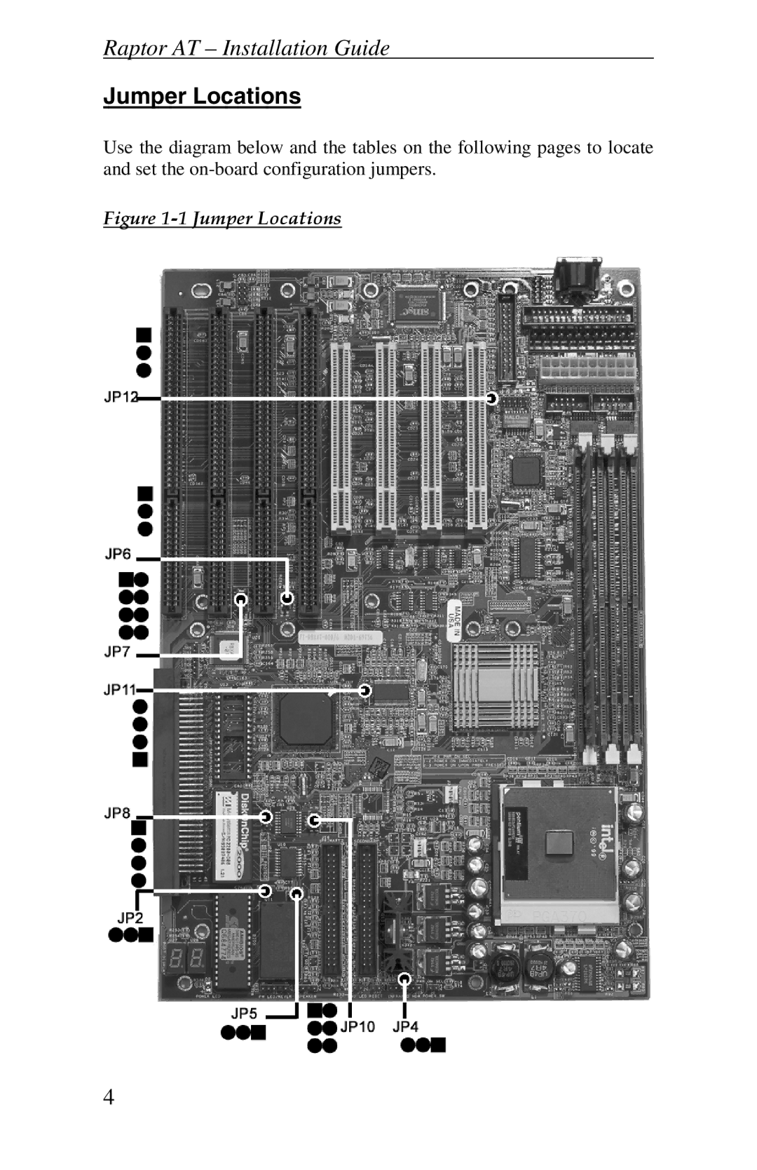 Intel Raptor AT manual Jumper Locations 