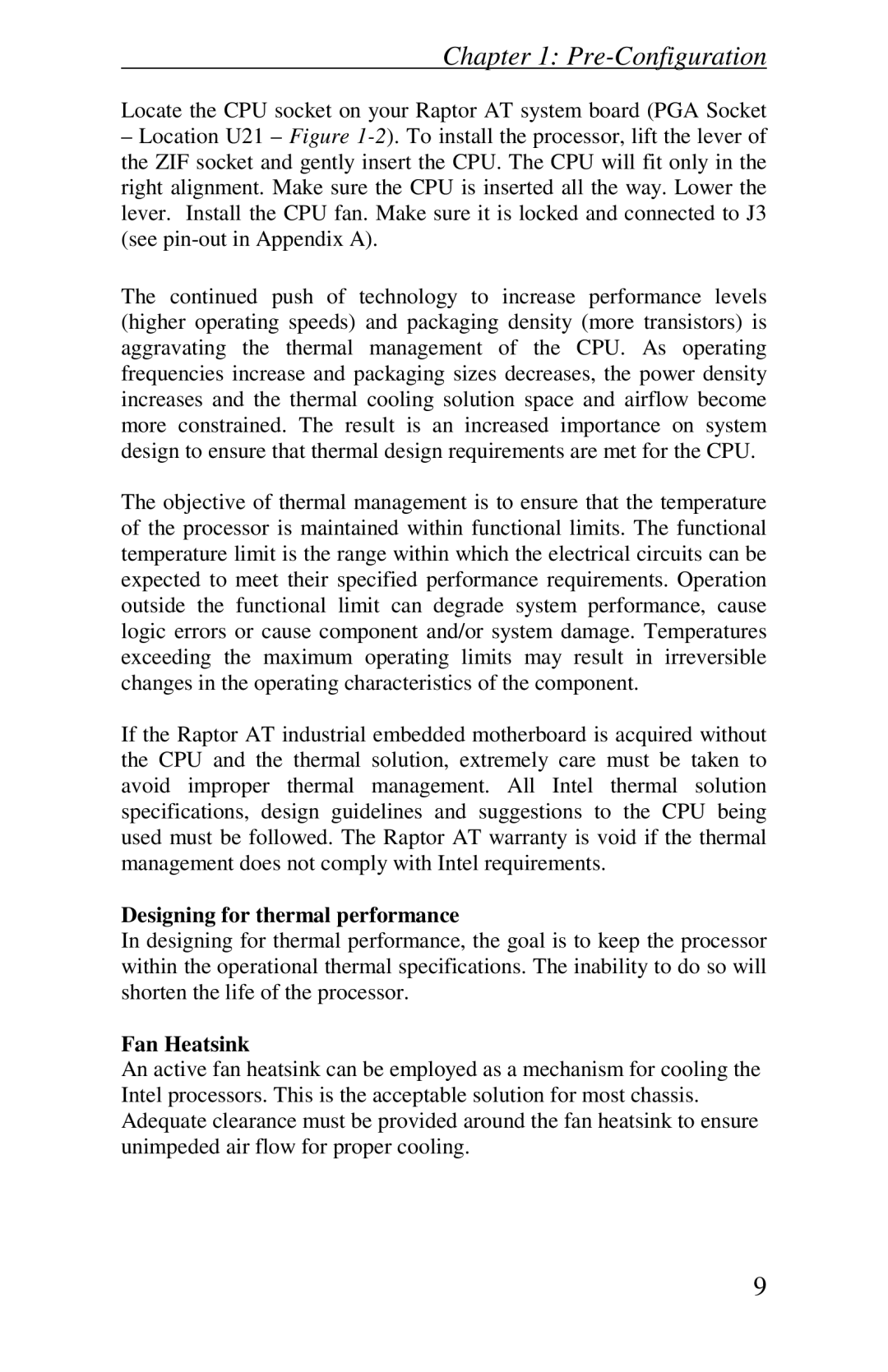 Intel Raptor AT manual Designing for thermal performance, Fan Heatsink 