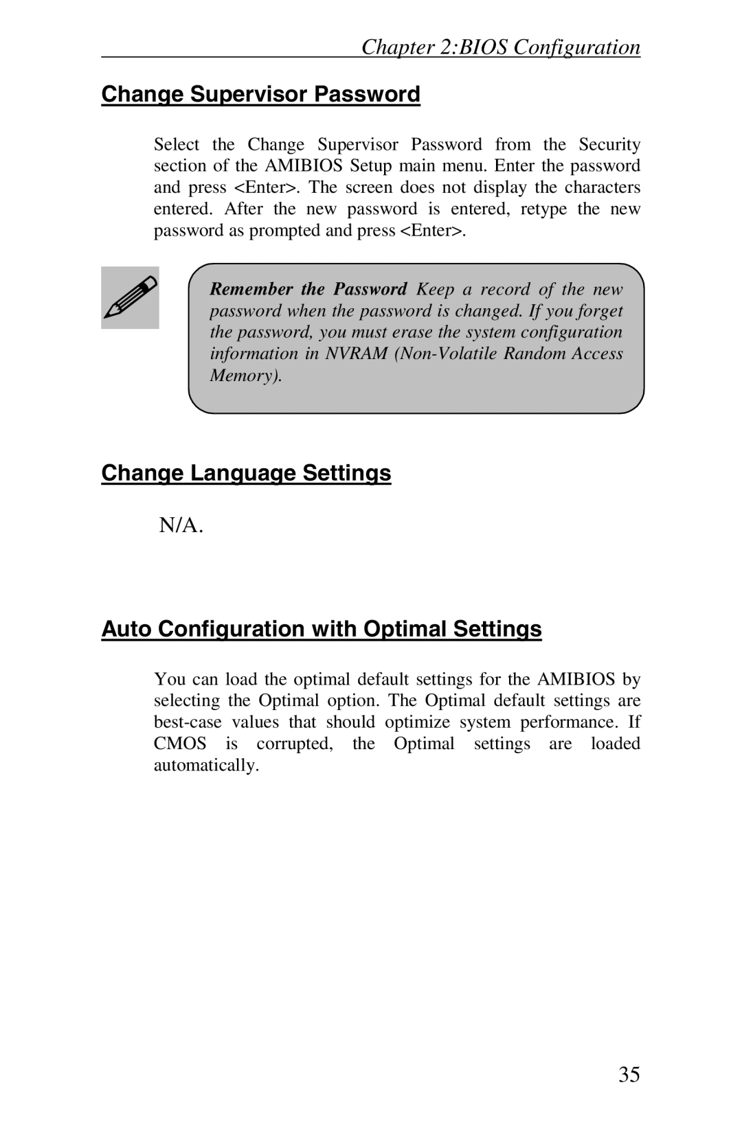 Intel Raptor AT manual Change Supervisor Password 