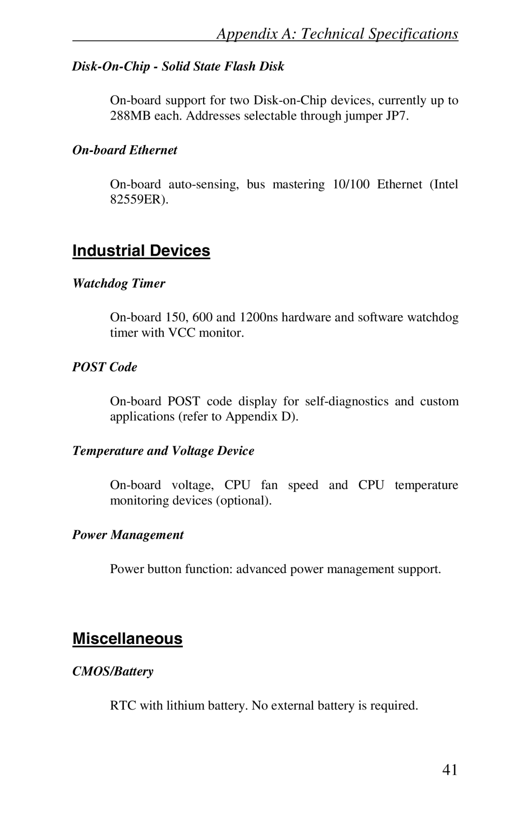 Intel Raptor AT manual Industrial Devices, Miscellaneous 