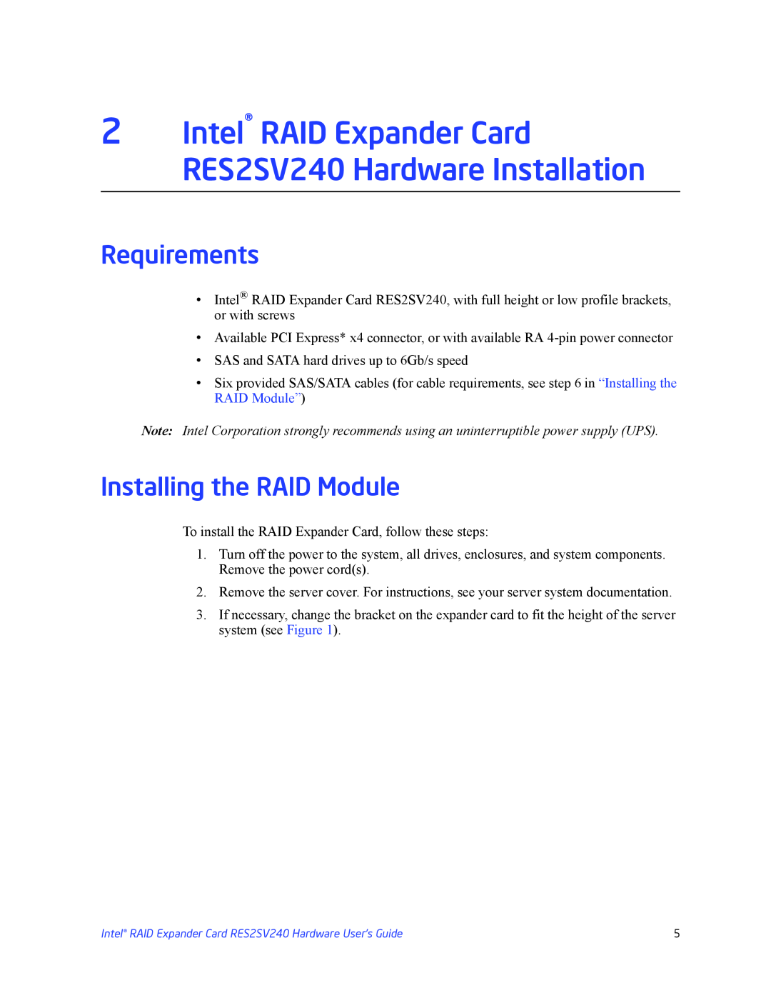 Intel RES2SV240 manual Requirements, Installing the RAID Module 