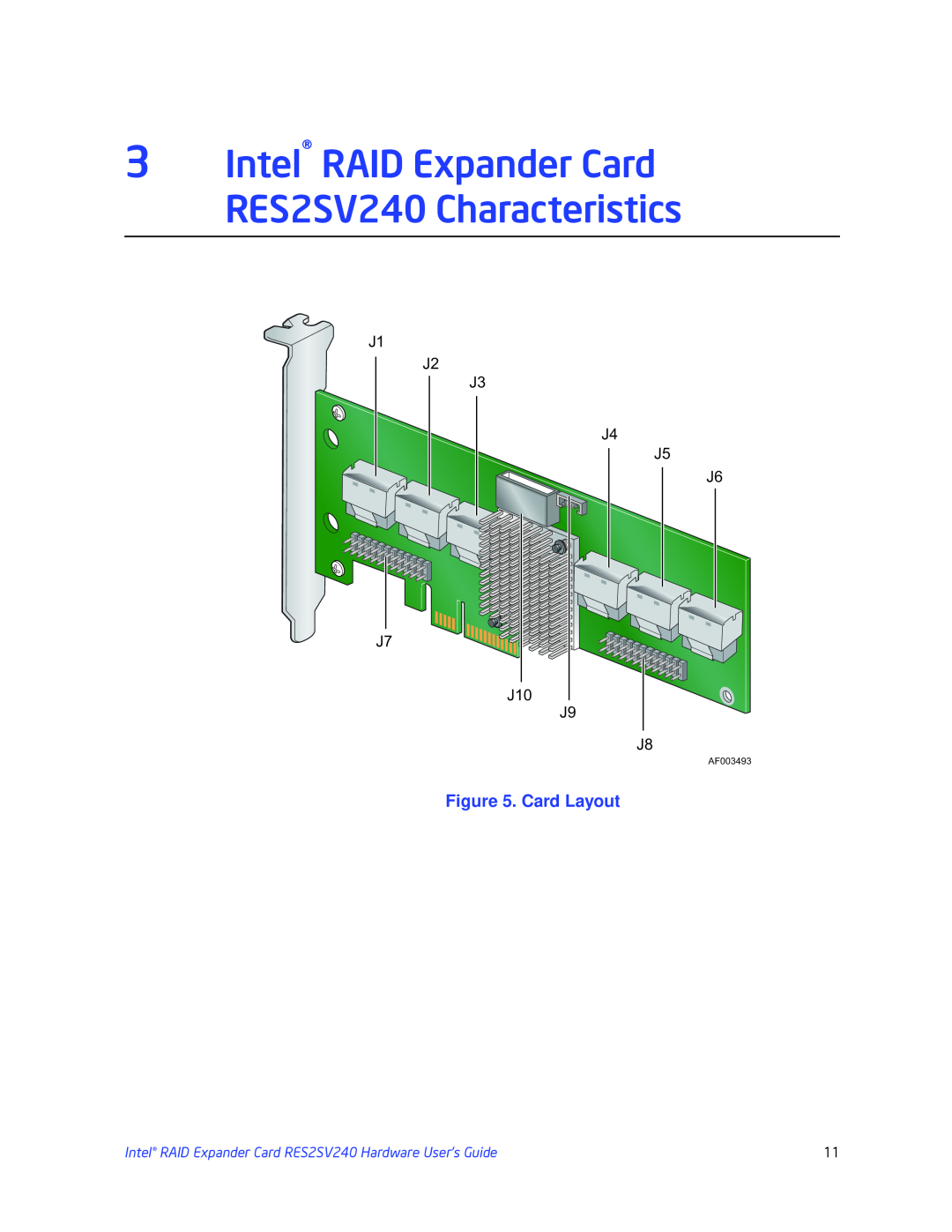 Intel RES2SV240 manual Card Layout, J1 J2 J3 J4 J5 J6 J7 J10 J9 J8 