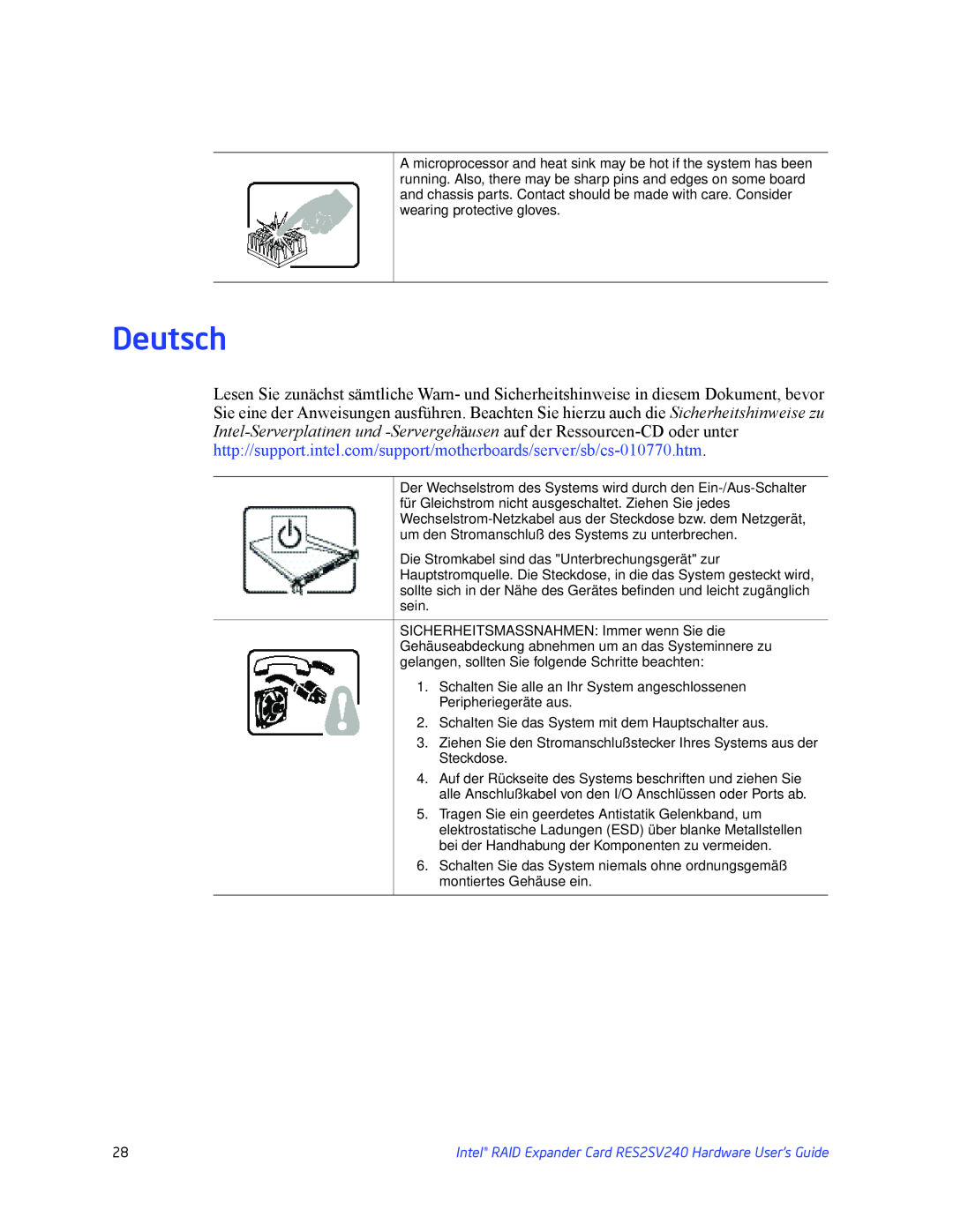 Intel RES2SV240 manual Deutsch 