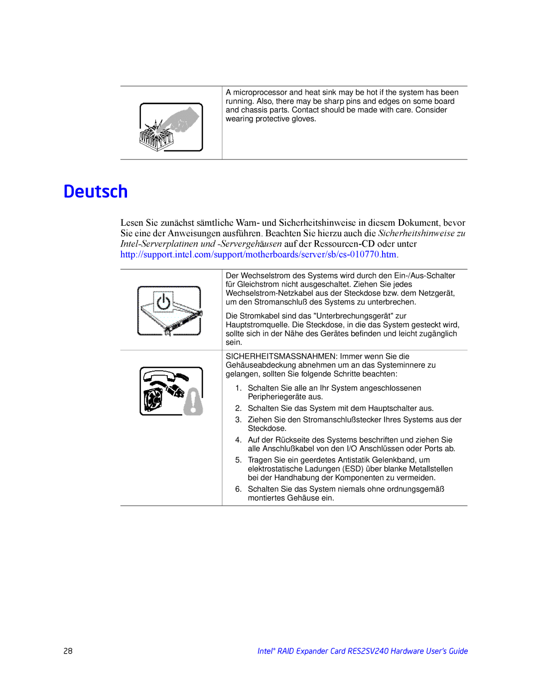 Intel RES2SV240 manual Deutsch 