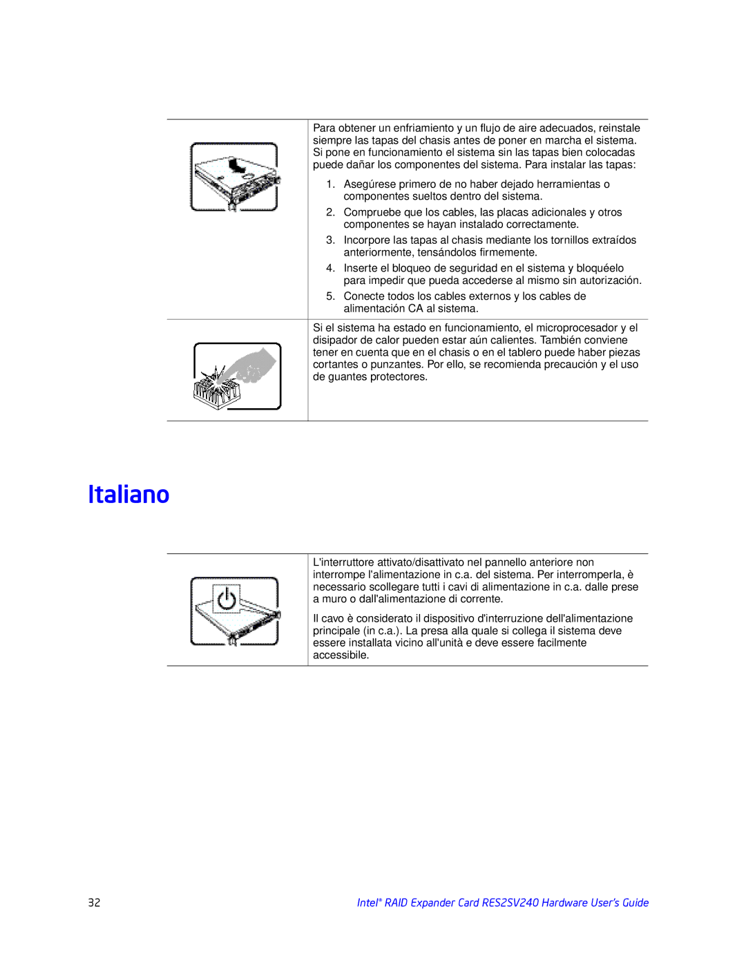 Intel RES2SV240 manual Italiano 