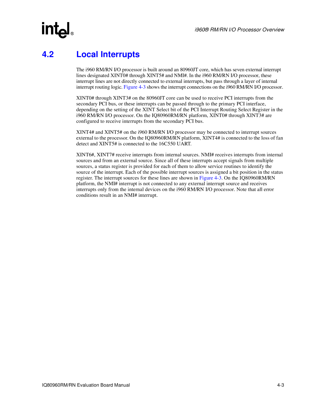 Intel IQ80960RM, RN manual Local Interrupts 