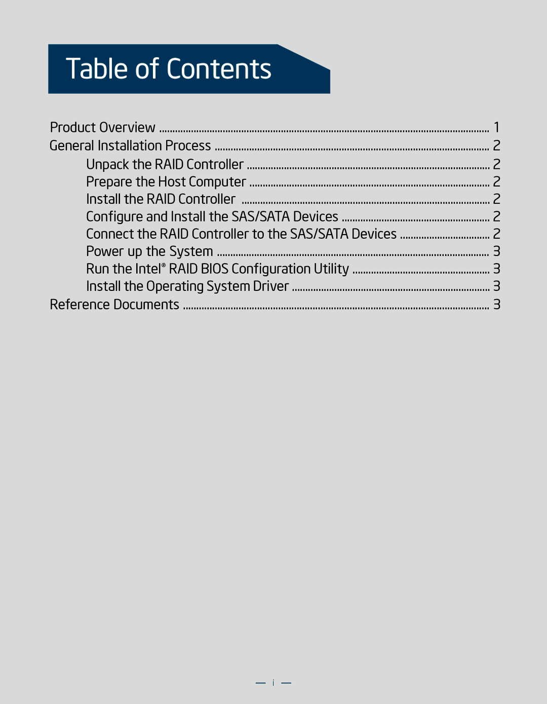 Intel RS3DC080 manual Table of Contents 