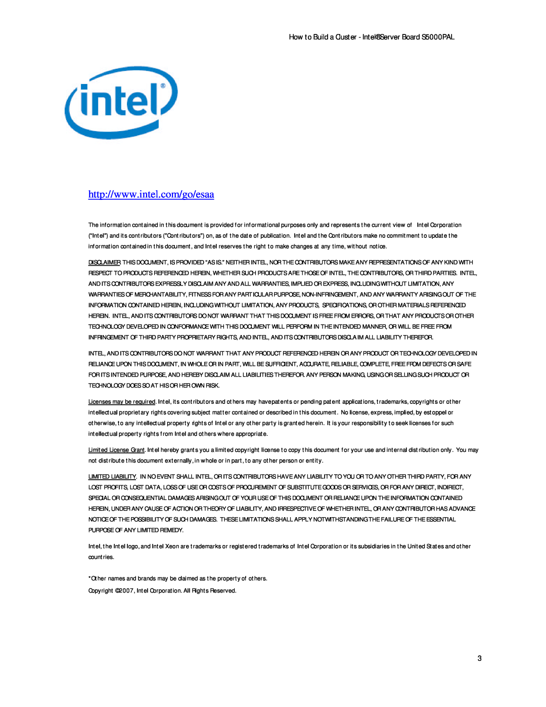 Intel S5000PAL manual 