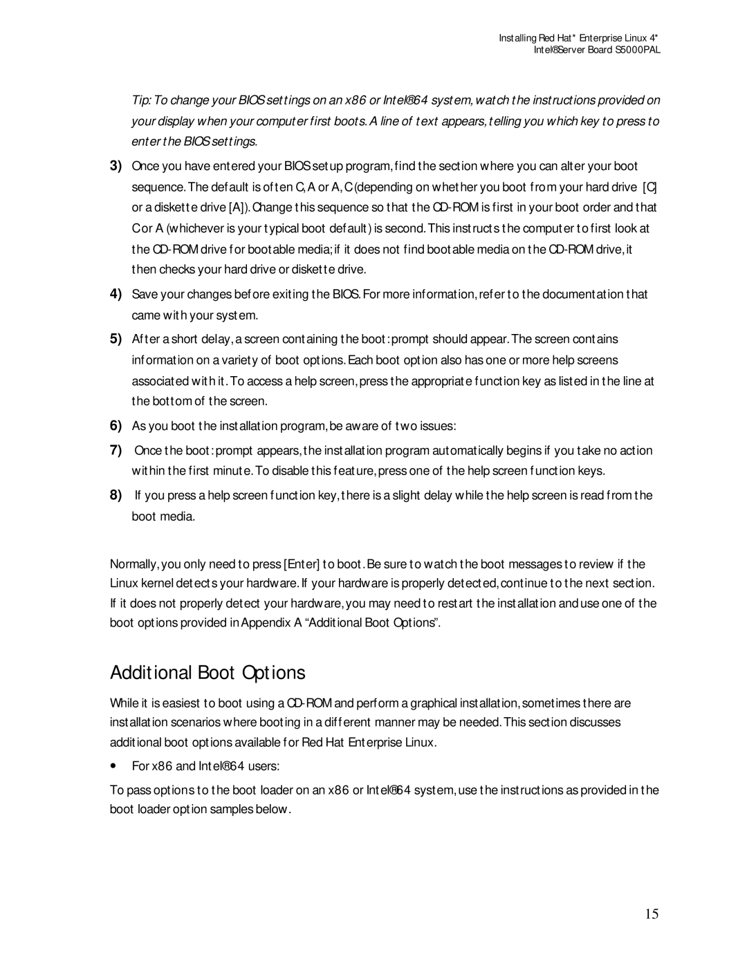 Intel S5000PAL manual Additional Boot Options 