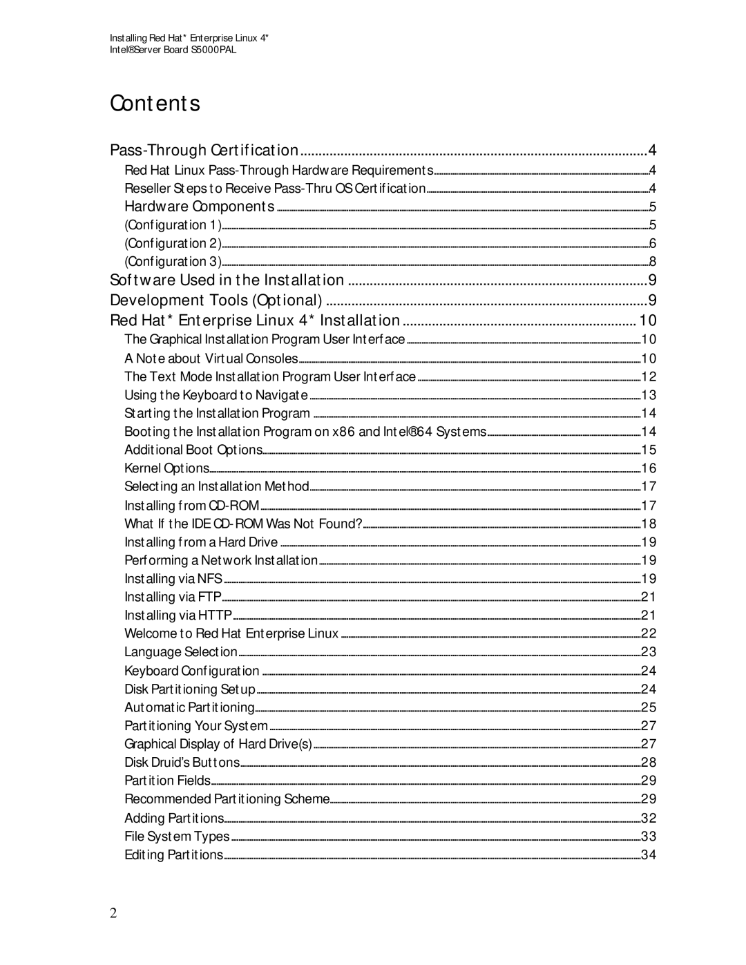 Intel S5000PAL manual Contents 