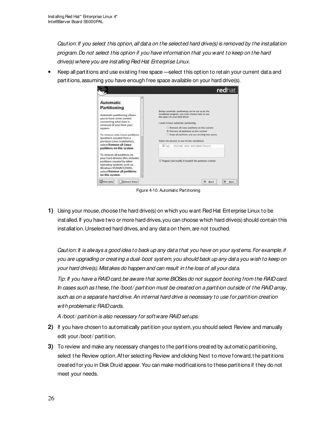 Intel S5000PAL manual Automatic Partitioning 