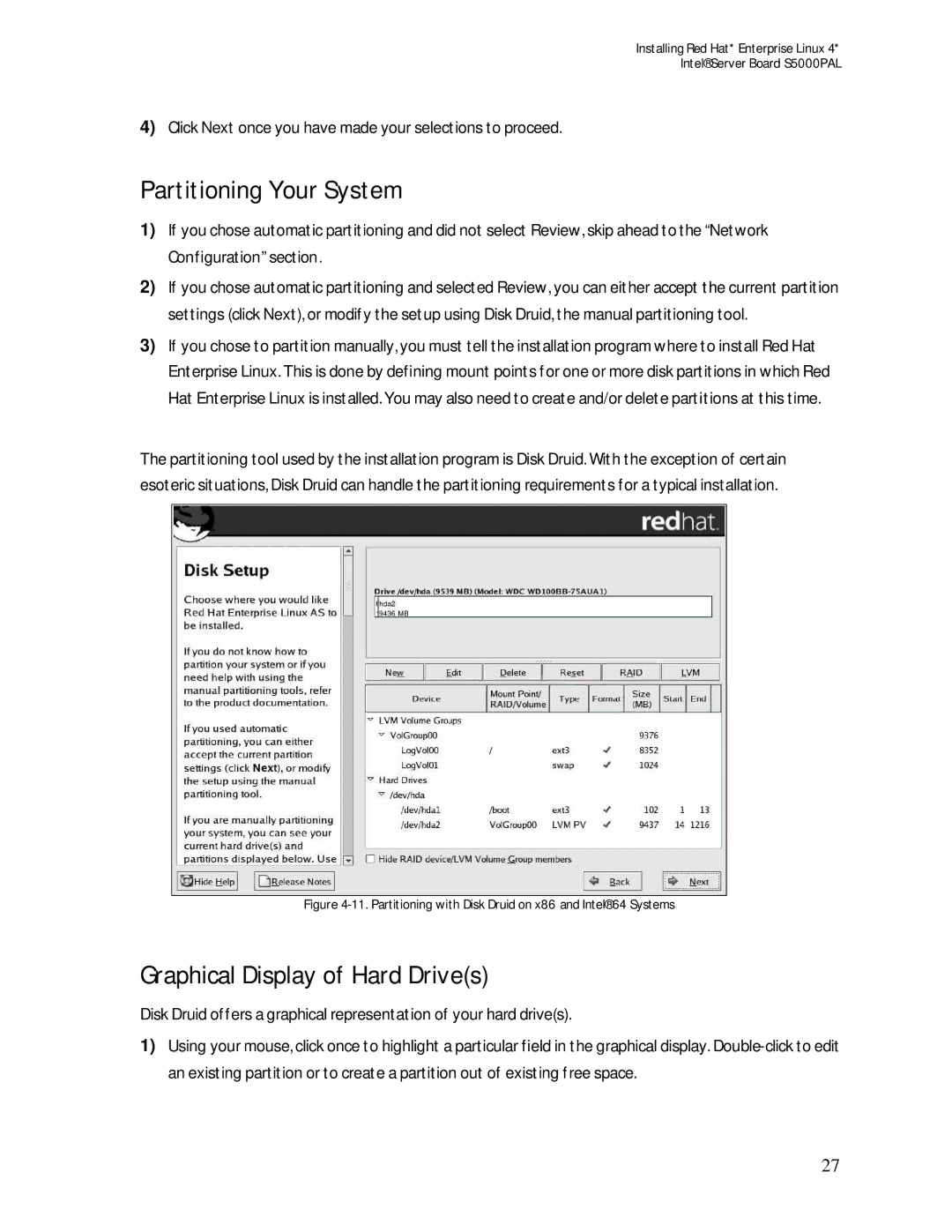 Intel S5000PAL manual Partitioning Your System, Graphical Display of Hard Drives 