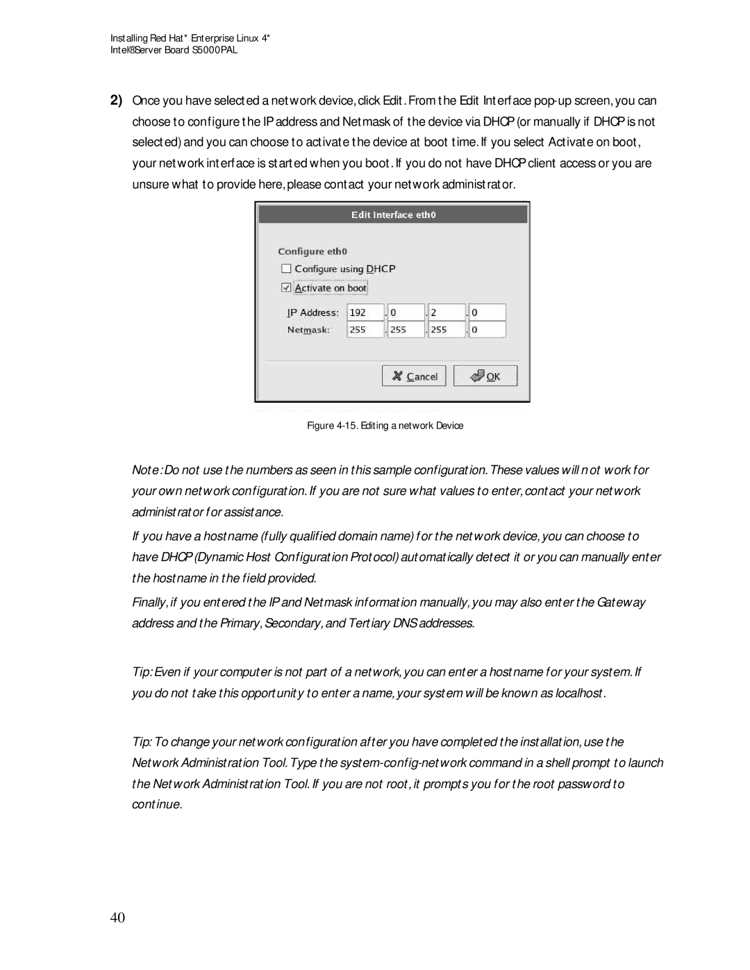 Intel S5000PAL manual Editing a network Device 