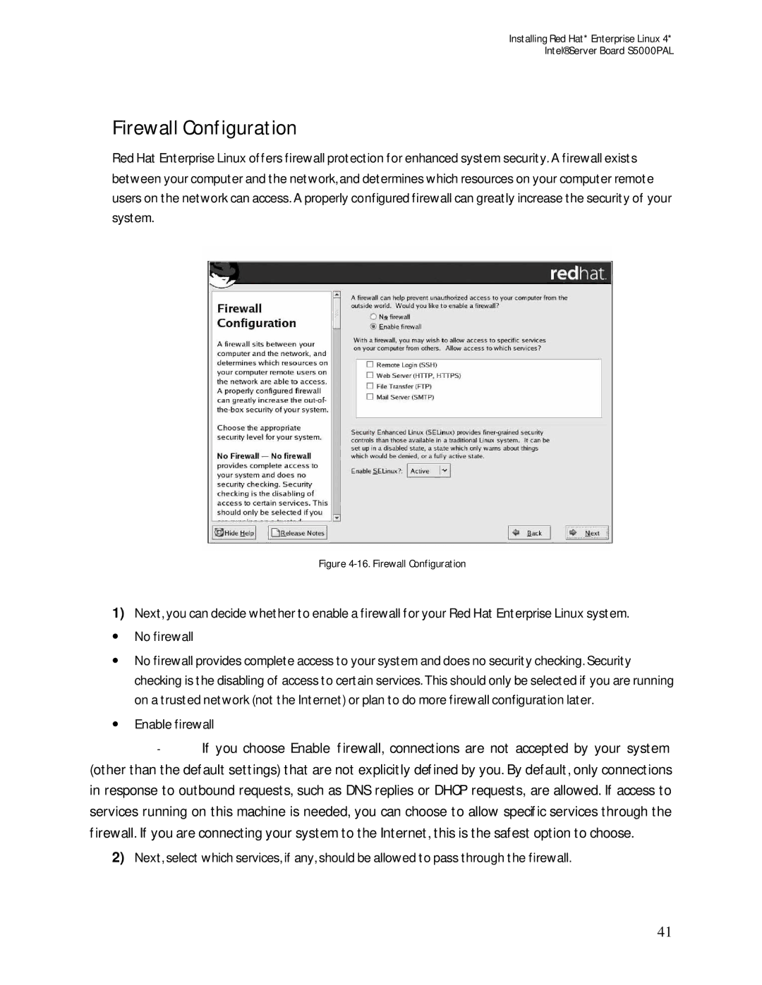 Intel S5000PAL manual Firewall Configuration, ∙ Enable firewall 