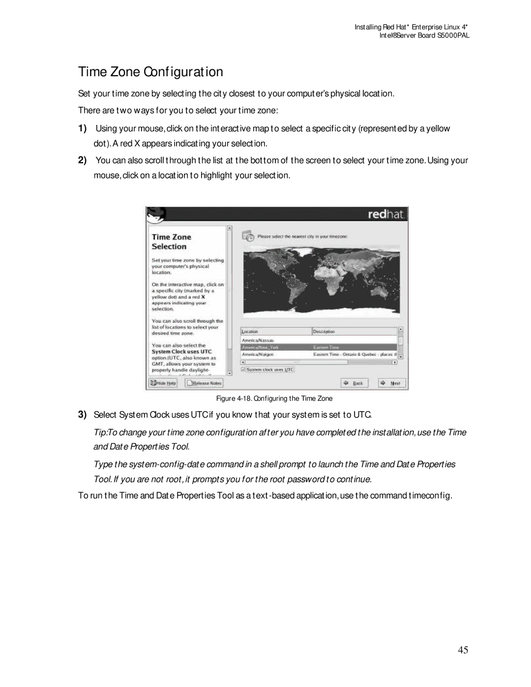 Intel S5000PAL manual Time Zone Configuration, Configuring the Time Zone 