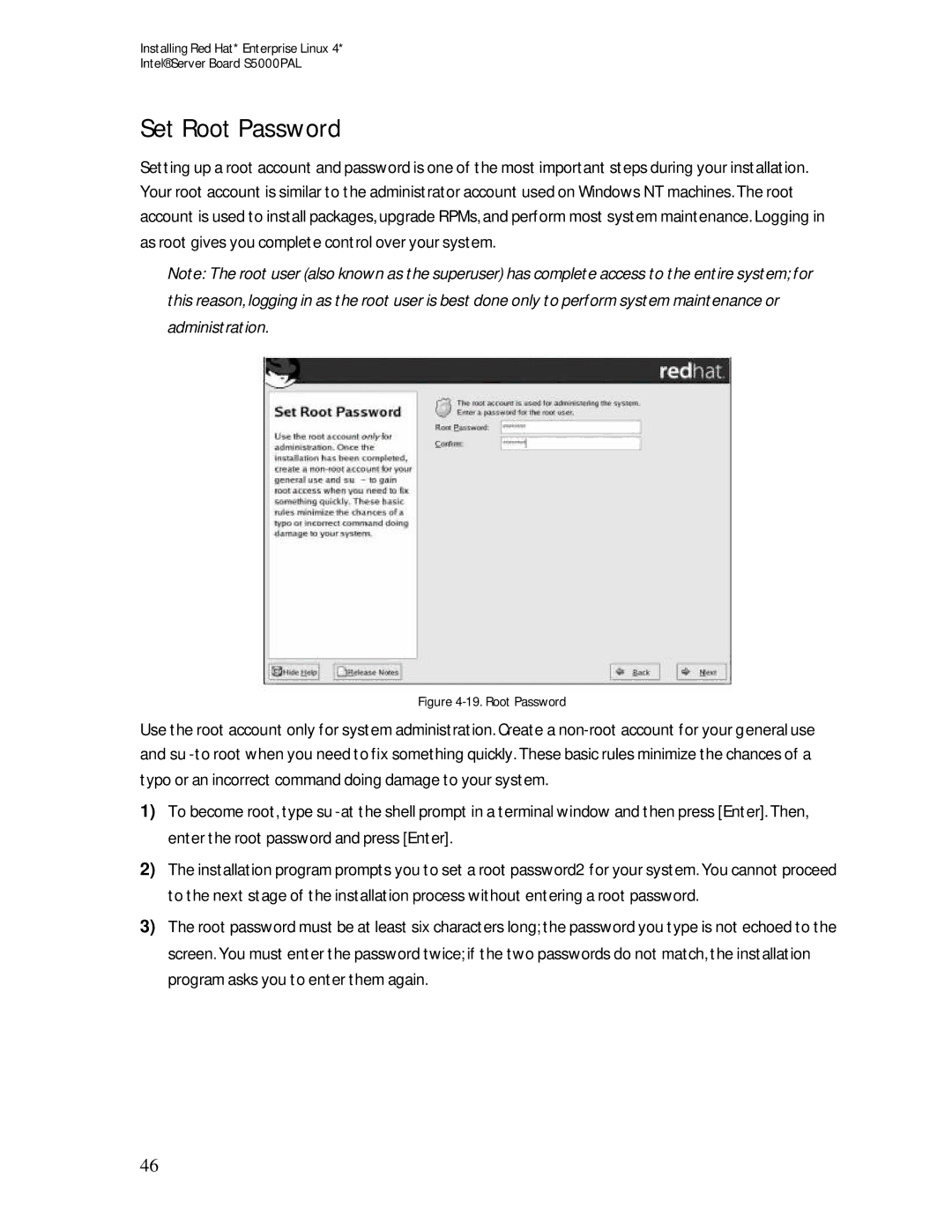 Intel S5000PAL manual Set Root Password 