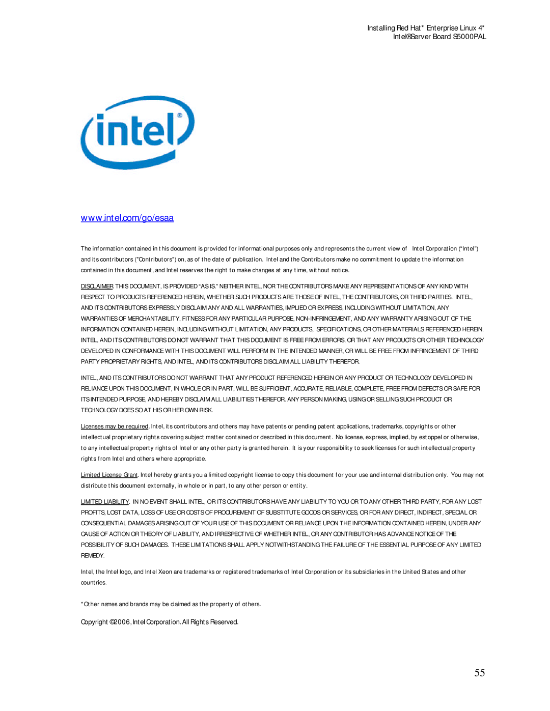 Intel S5000PAL manual Copyright 2006, Intel Corporation. All Rights Reserved 