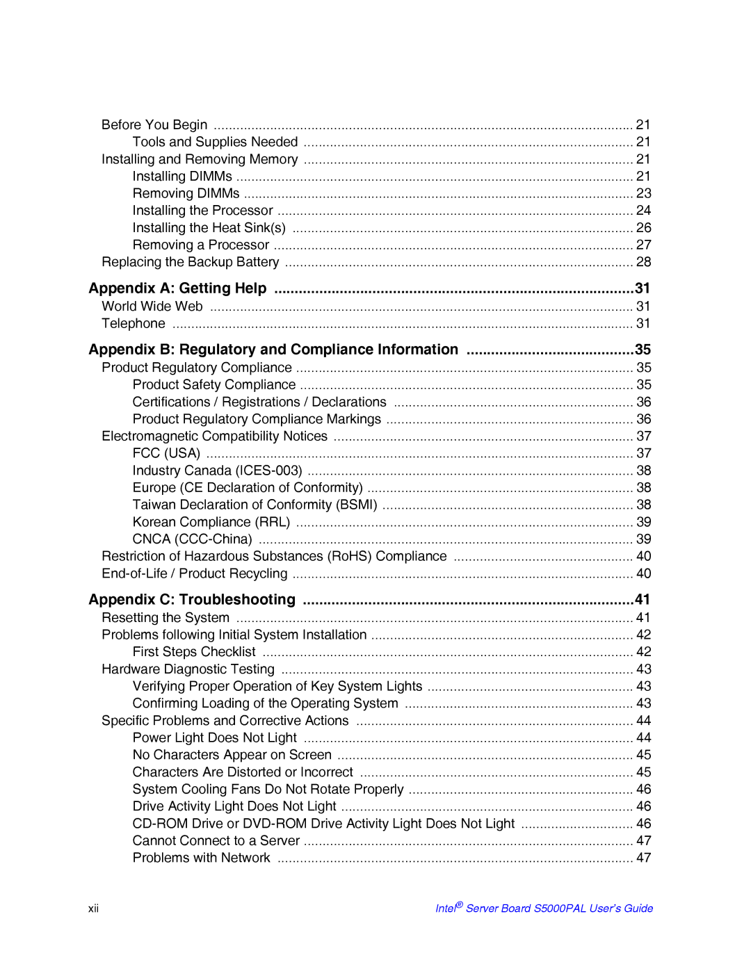 Intel S5000PAL manual Appendix a Getting Help 