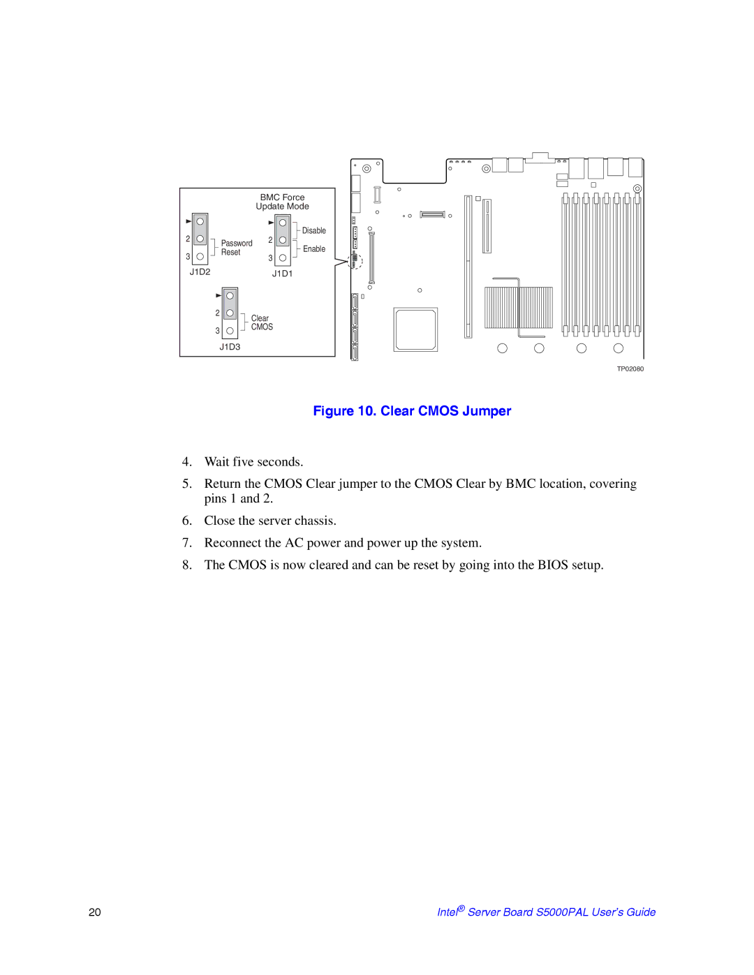 Intel S5000PAL manual Clear Cmos Jumper 