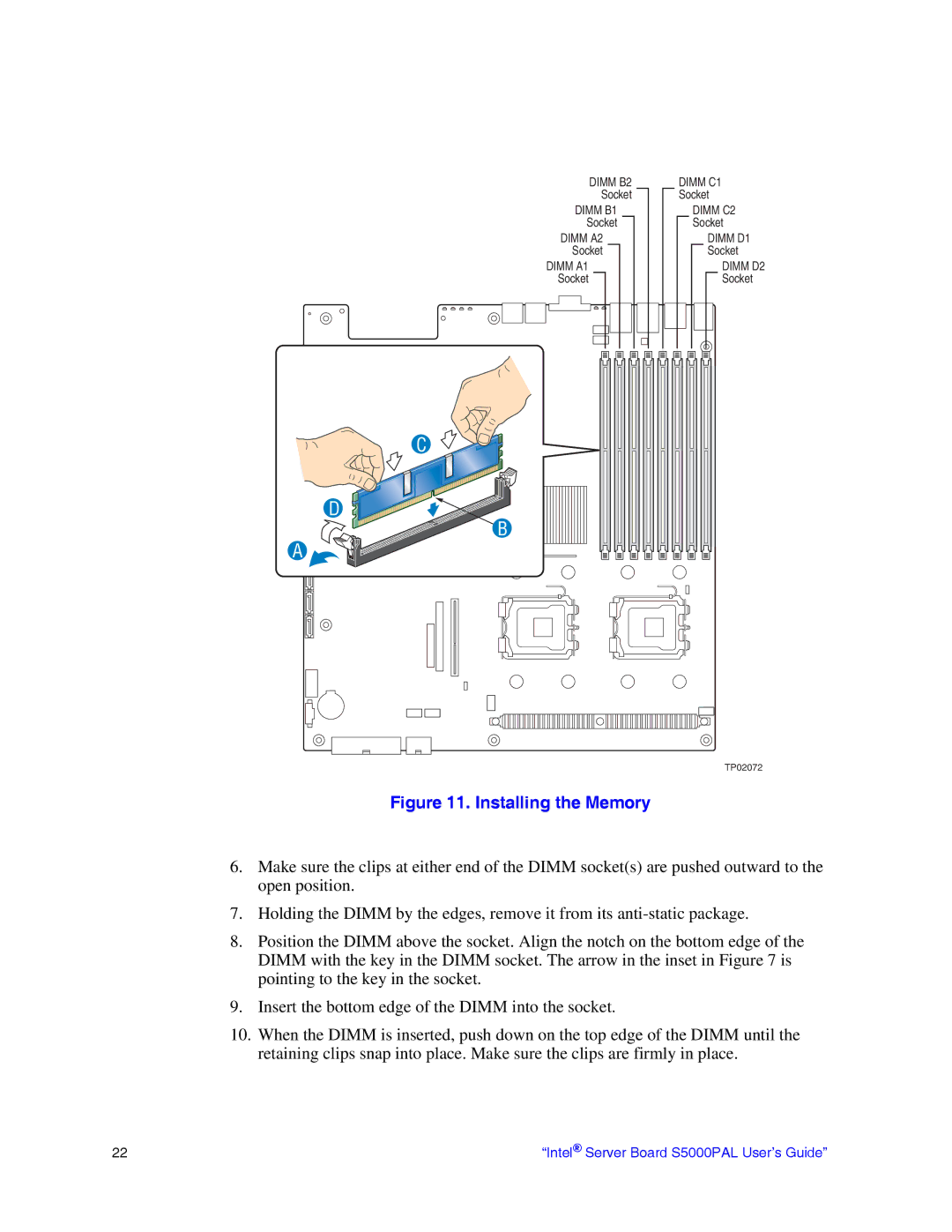 Intel S5000PAL manual Installing the Memory 