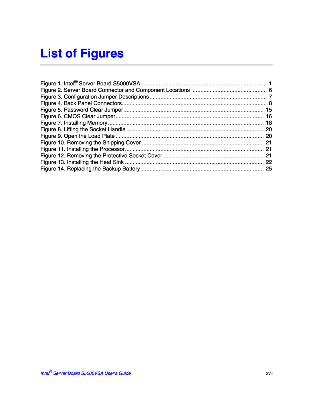 Intel S5000VSA manual List of Figures 