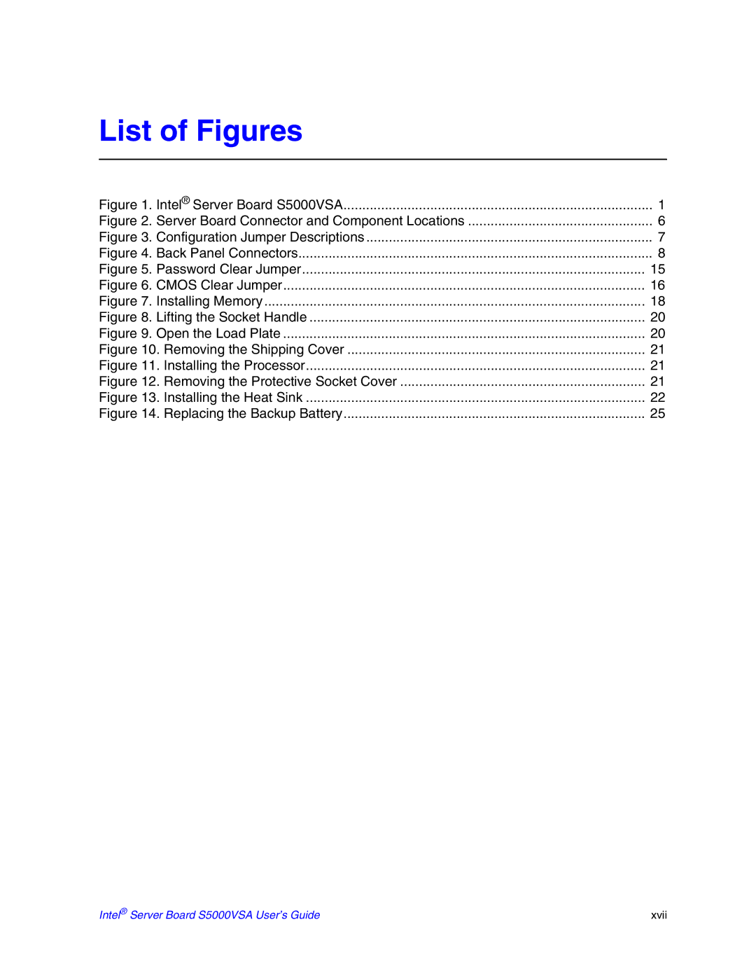 Intel manual List of Figures, Intel Server Board S5000VSA 