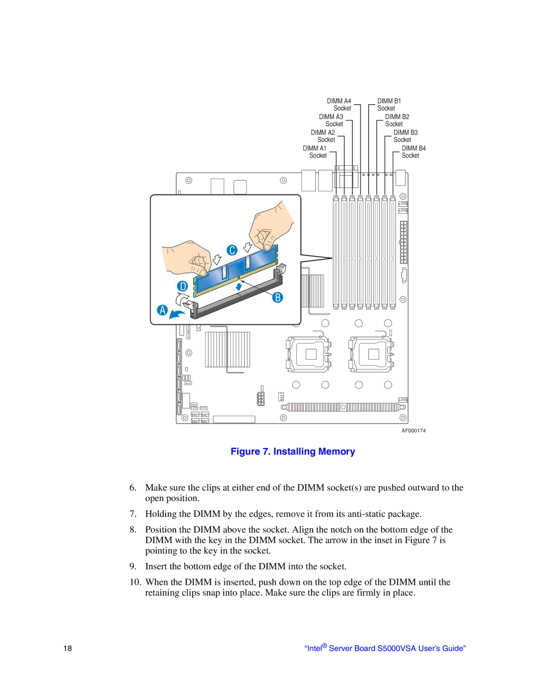 Intel S5000VSA manual Installing Memory 