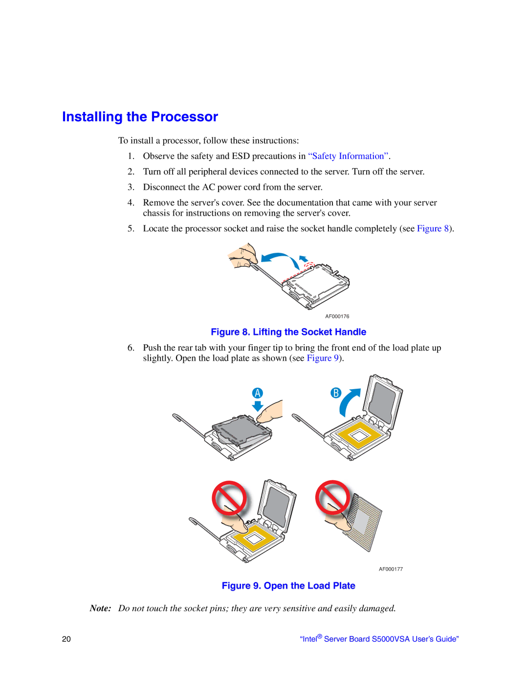 Intel S5000VSA manual Installing the Processor, Lifting the Socket Handle 