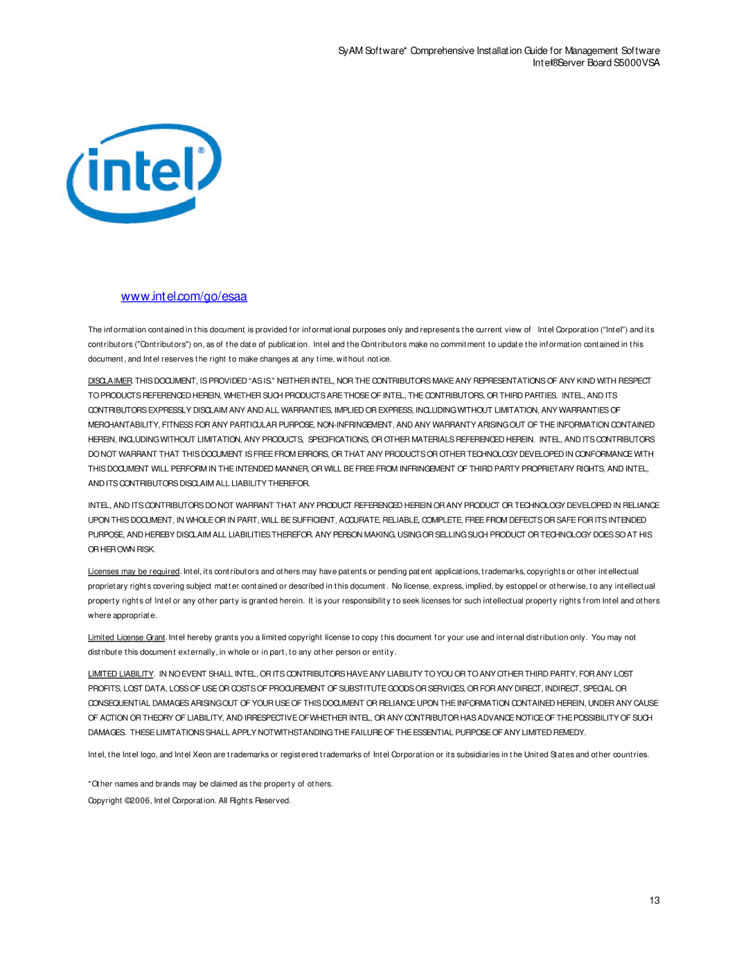 Intel S5000VSA manual 