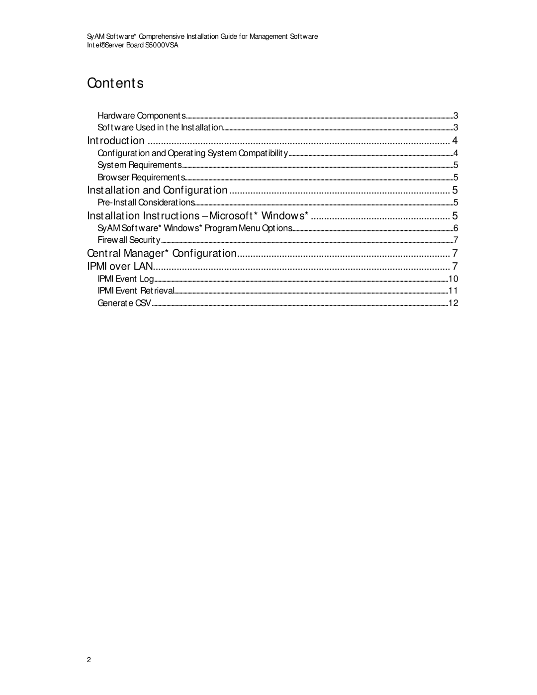 Intel S5000VSA manual Contents 