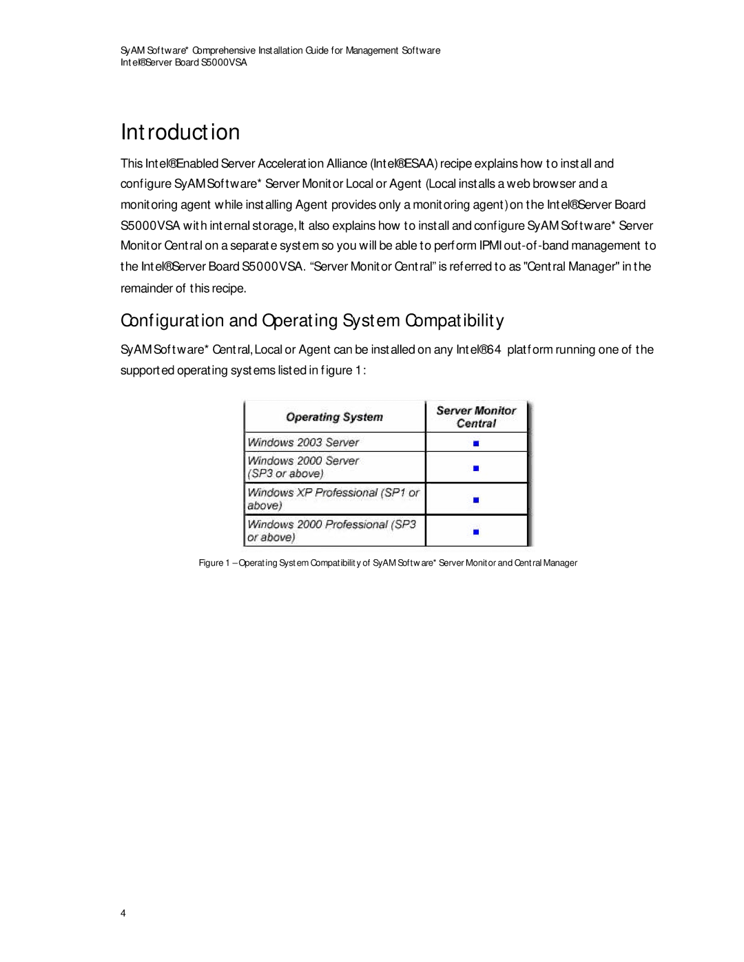 Intel S5000VSA manual Introduction, Configuration and Operating System Compatibility 