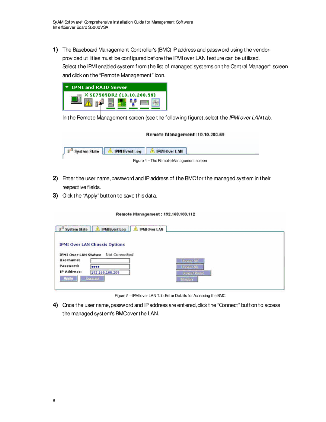 Intel S5000VSA manual Remote Management screen 